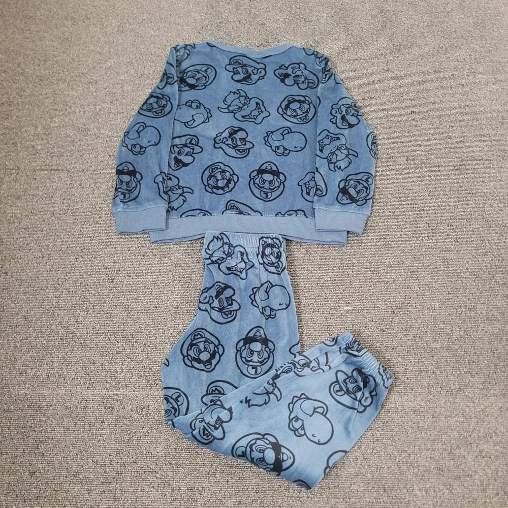 Super Mario Size 4T Pajama Set Toddler Boys Blue Velour Nintendo Character Print